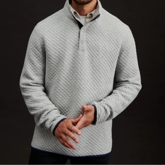 RHONE Gramercy Gray 1/4 Placket Pullover Sz 2XL Sweater Quilted Preppy Classic - Picture 7 of 16